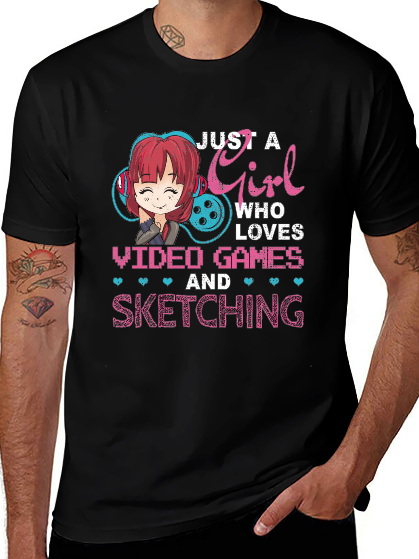 Gamer Girl T-Shirt - Video Games and Sketching