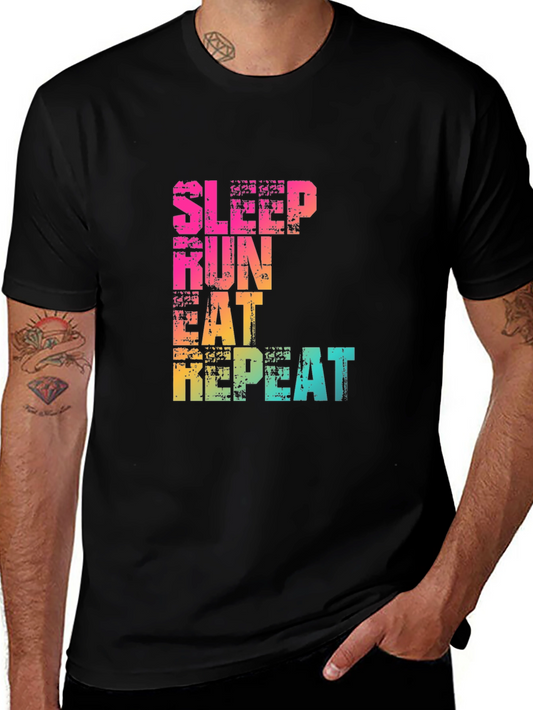 Sleep Run Eat Repeat Graphic T-Shirt - Fitness Design