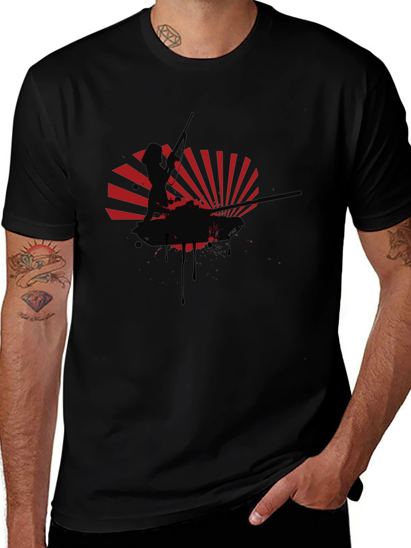 Skier Silhouette Graphic Print Black T-Shirt