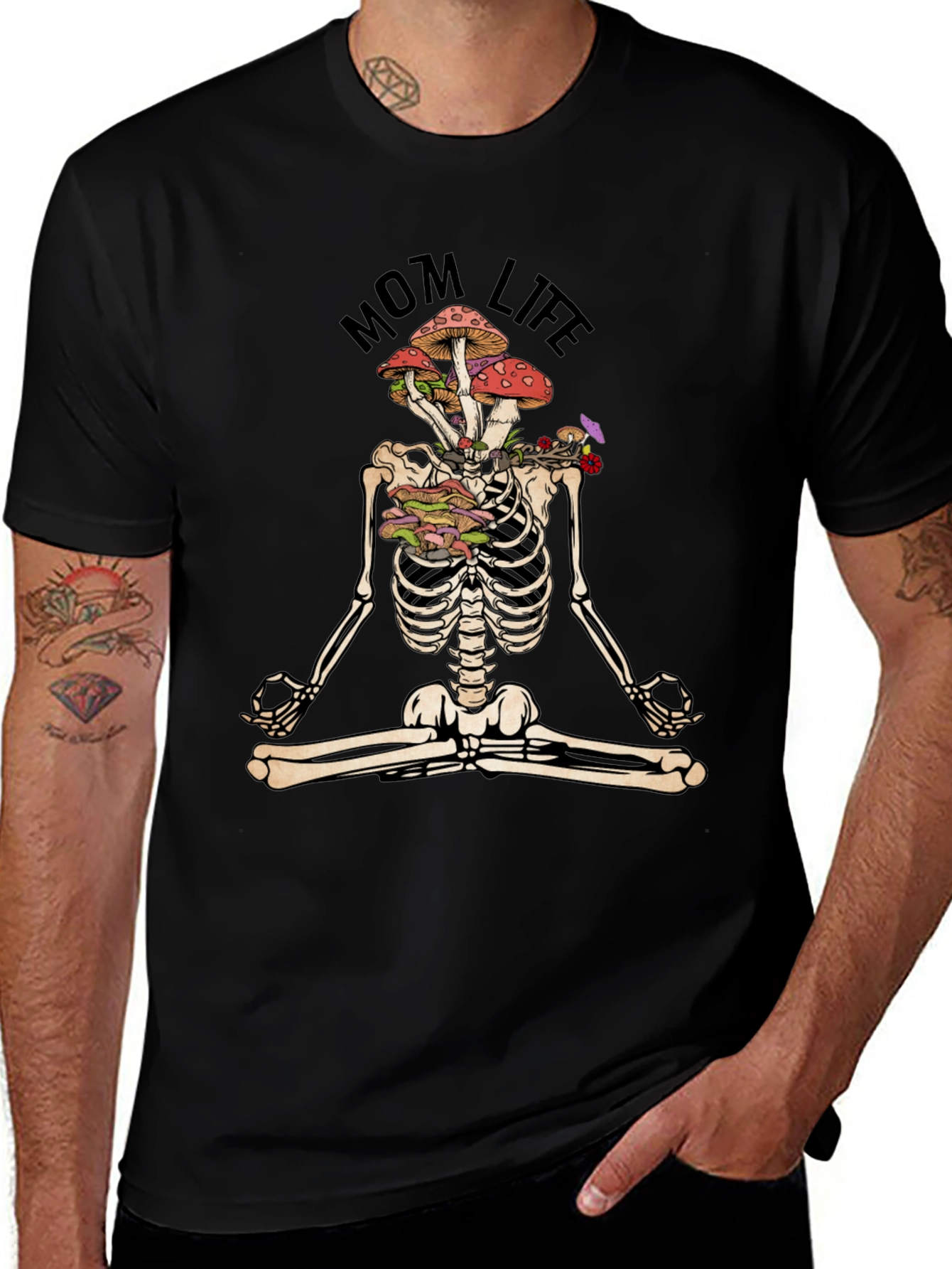 Mom Life Skeleton Mushroom Meditation T-Shirt