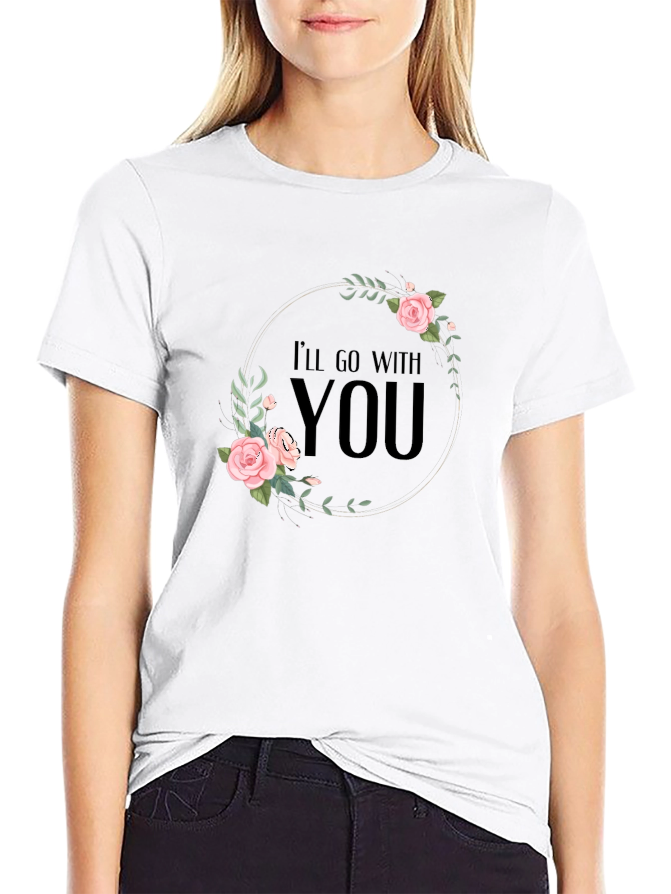 Floral Ill Go With You Graphic Black T-Shirt