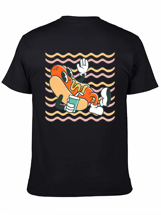 Cartoon Hotdog Graphic T-Shirt