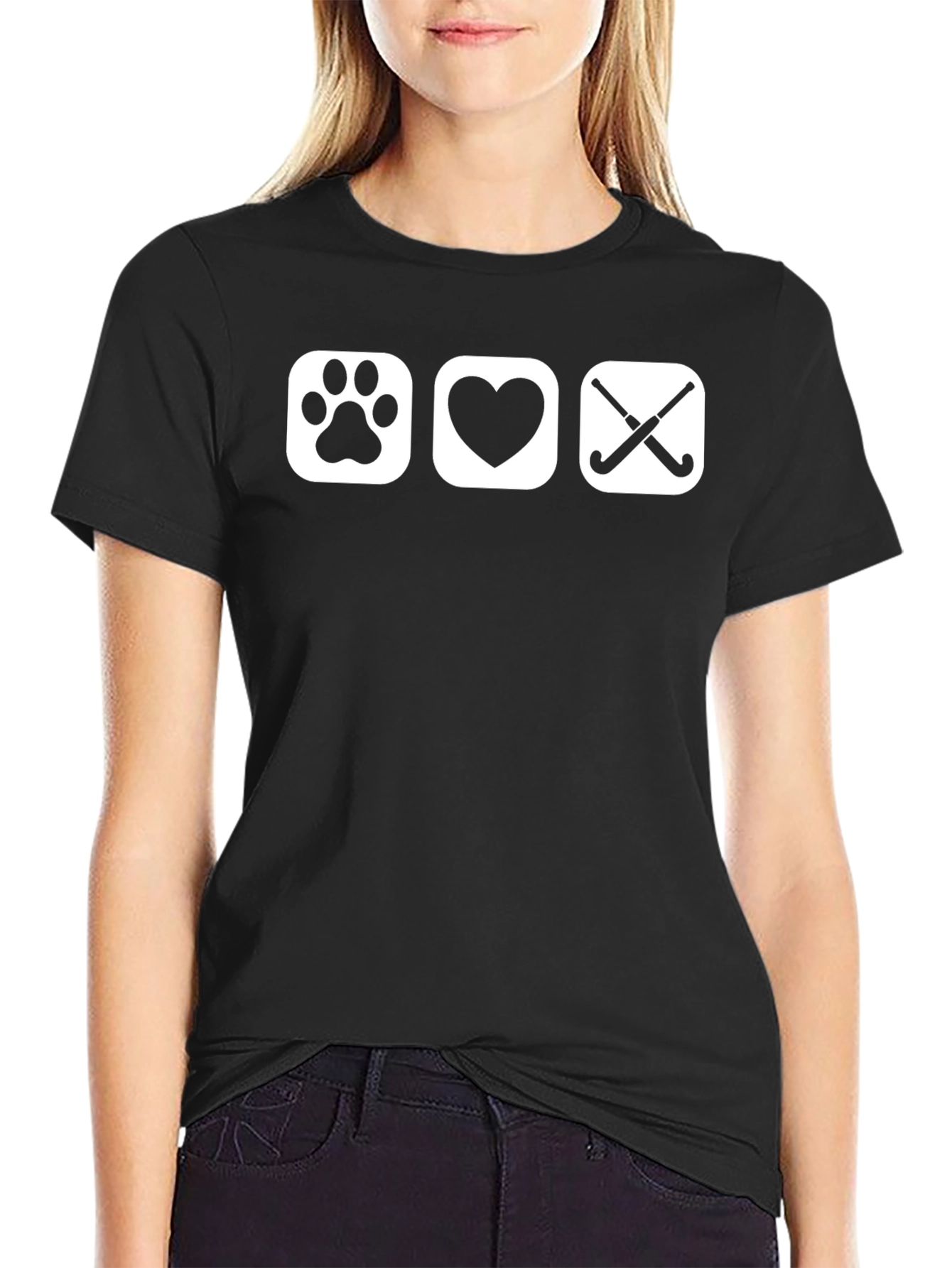 Love Pets Hockey T-Shirt Black Cotton