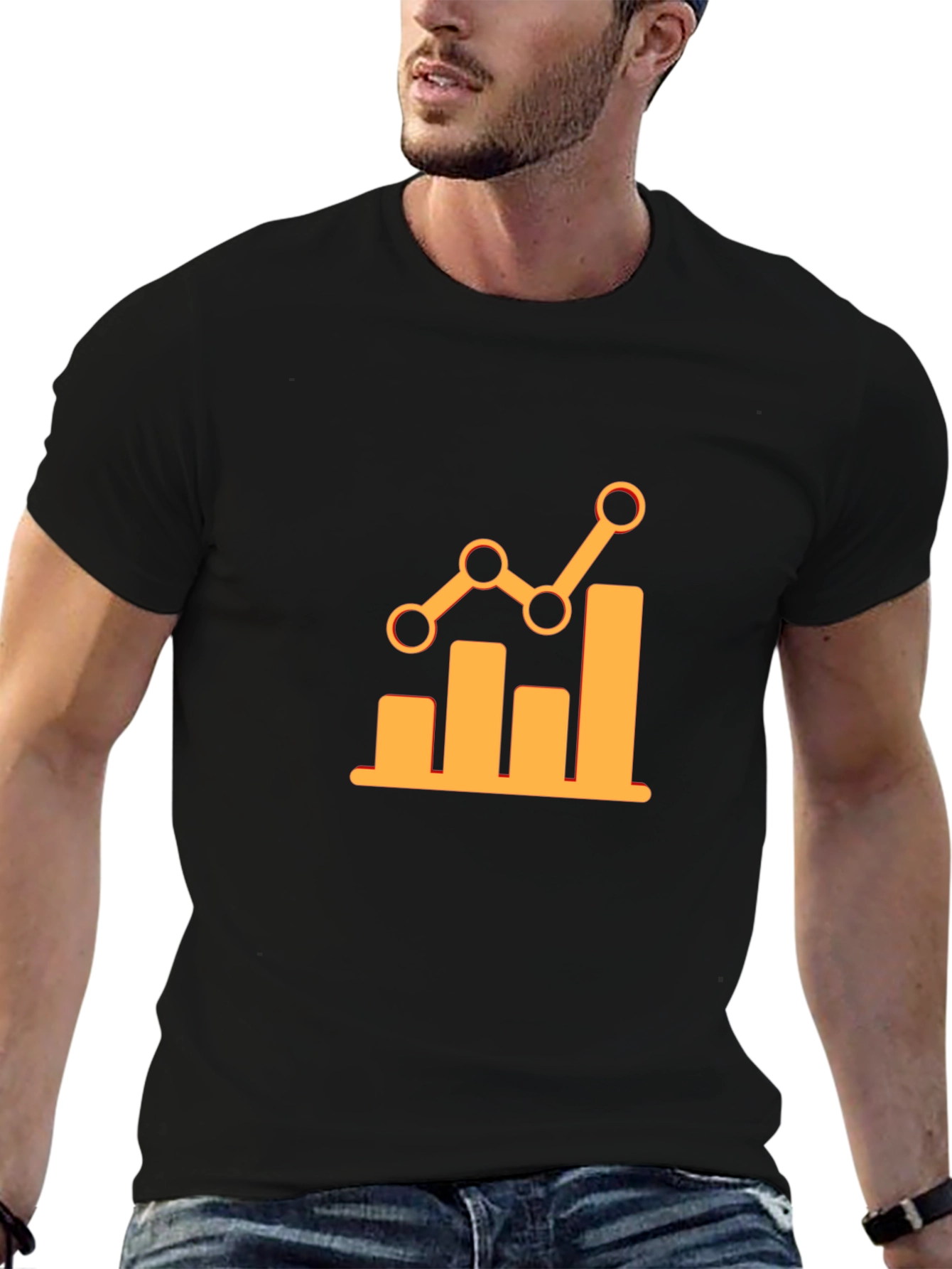 Trendy Black Tee with Growth Chart Graphic