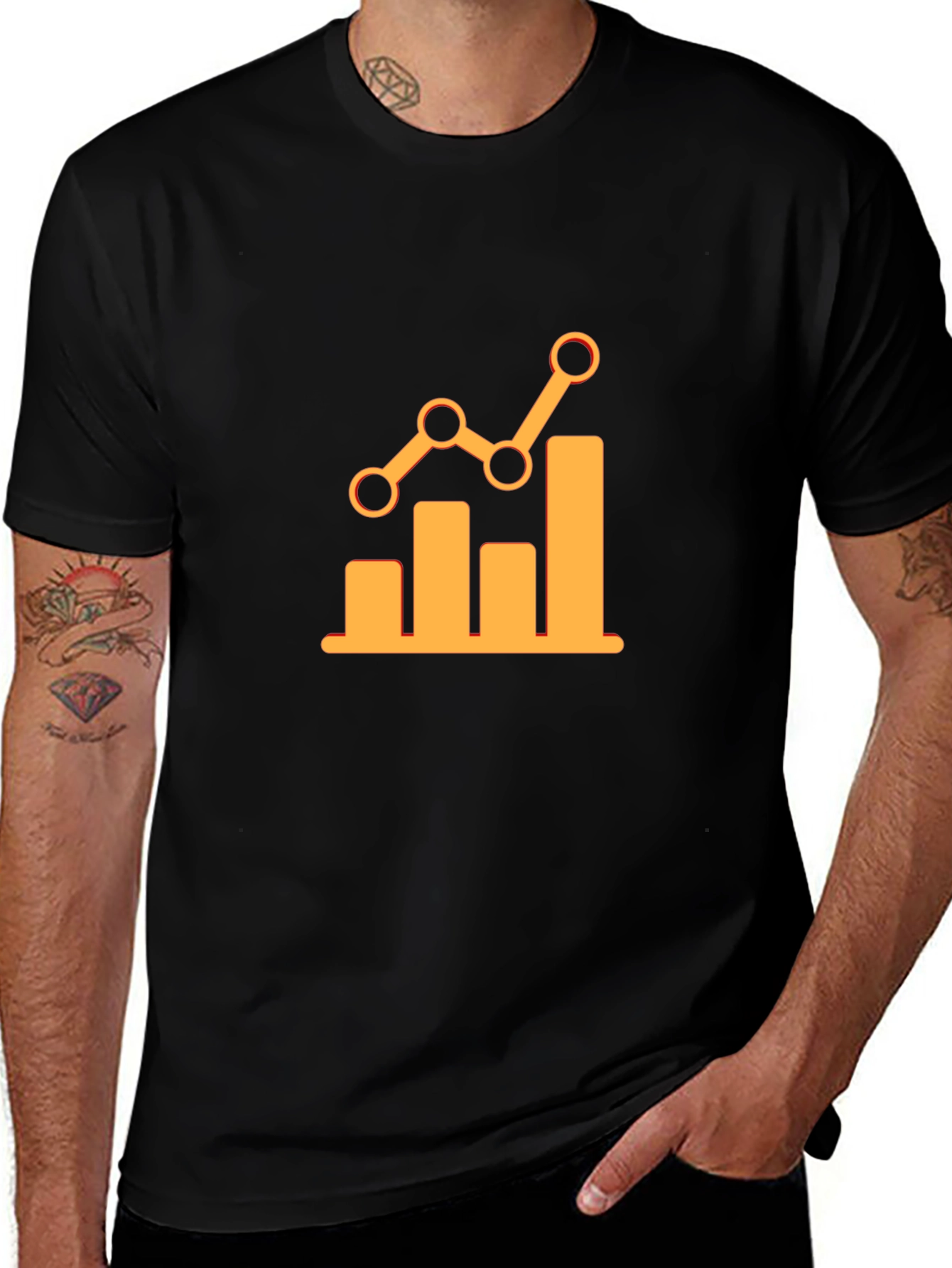 Trendy Black Tee with Growth Chart Graphic