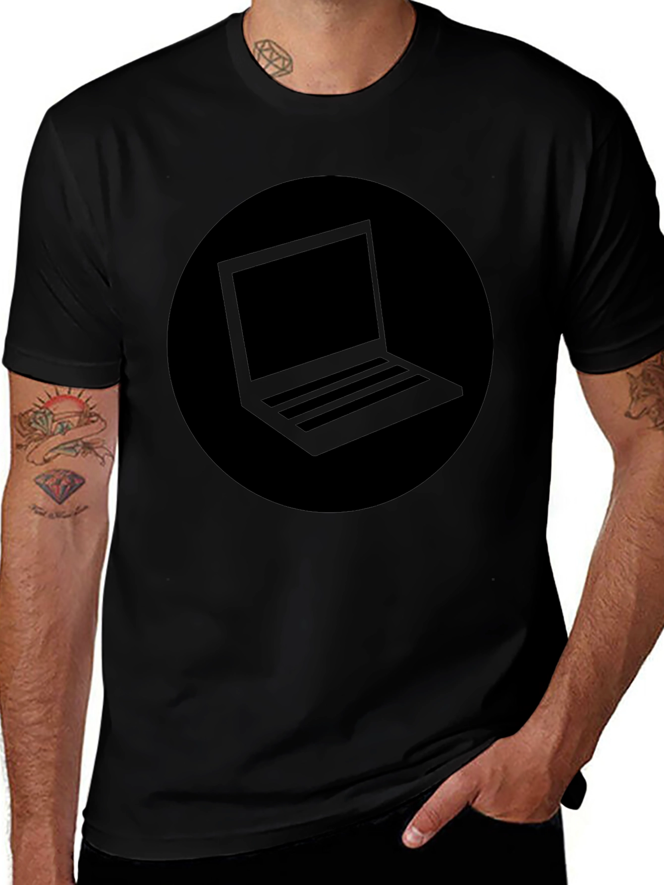 Minimalist Laptop Graphic Black T-Shirt