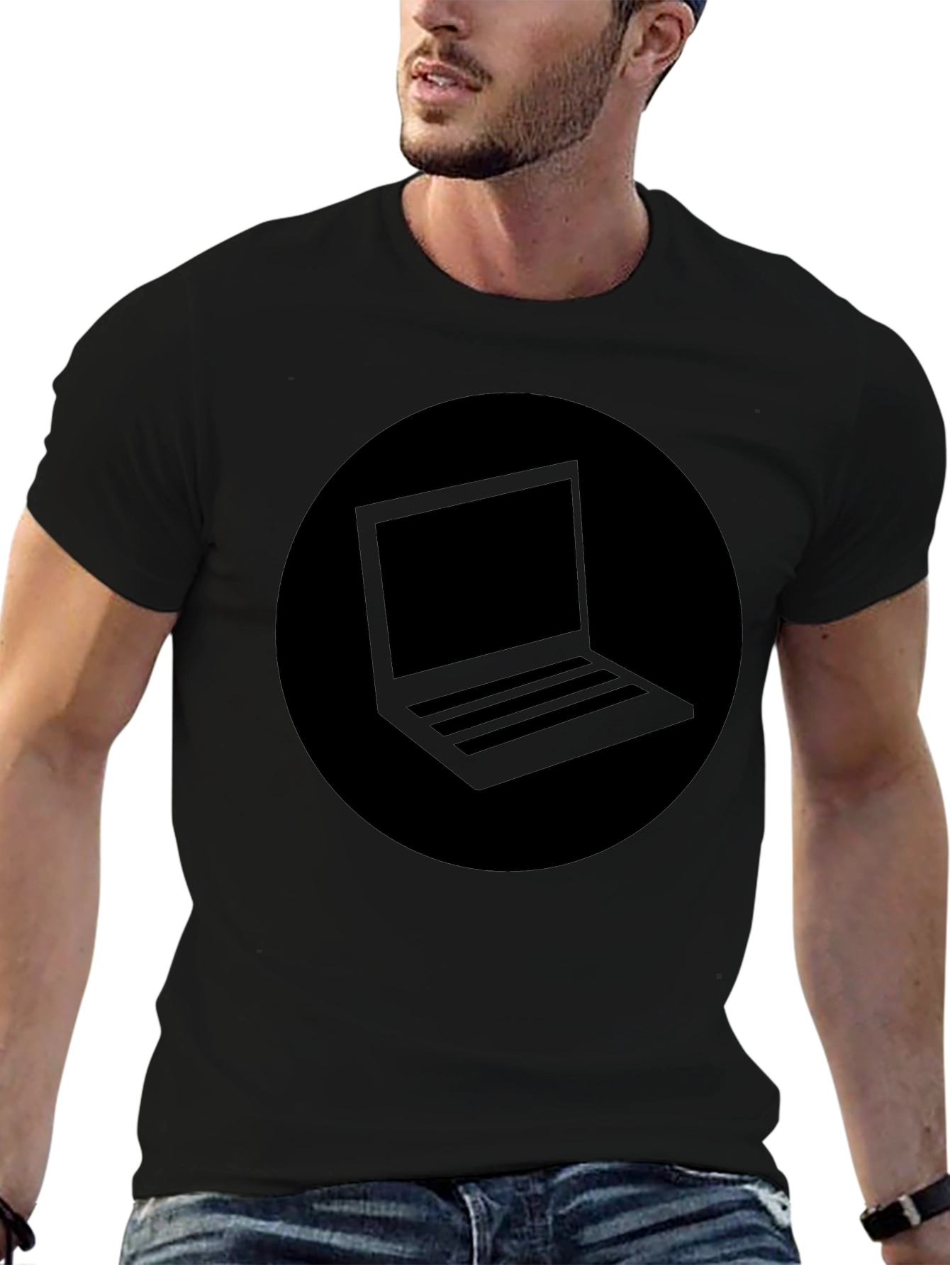 Minimalist Laptop Graphic Black T-Shirt