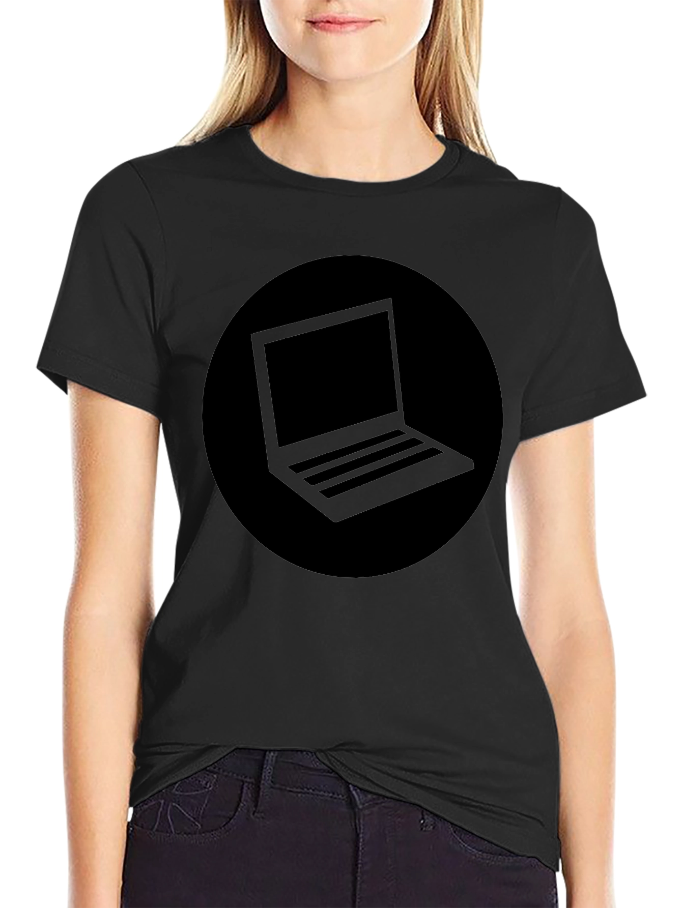Minimalist Laptop Graphic Black T-Shirt