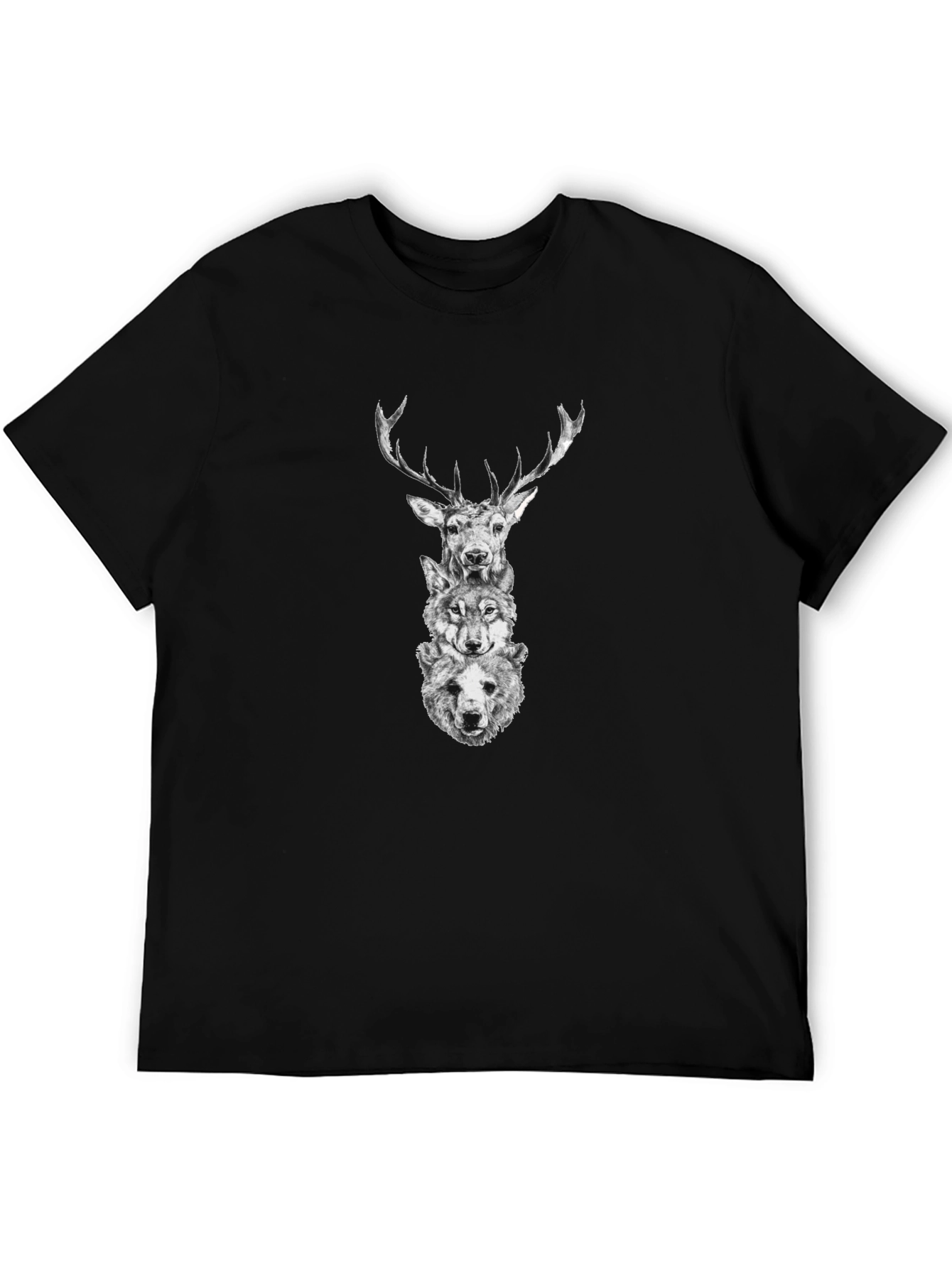 Animal Stack Graphic Tee - Deer Wolf Bear Print
