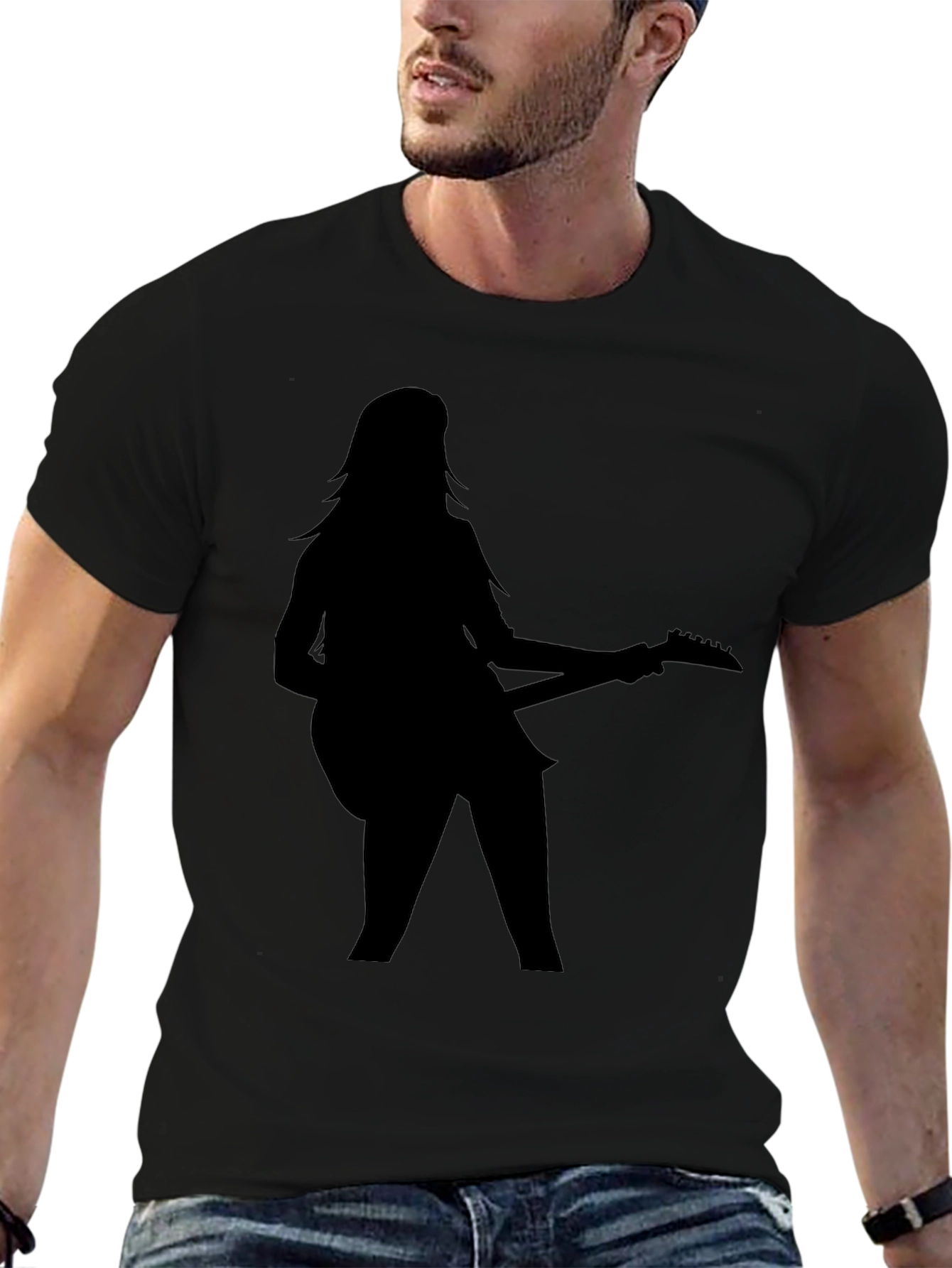 Guitar Girl Graphic Black Tee Shirt