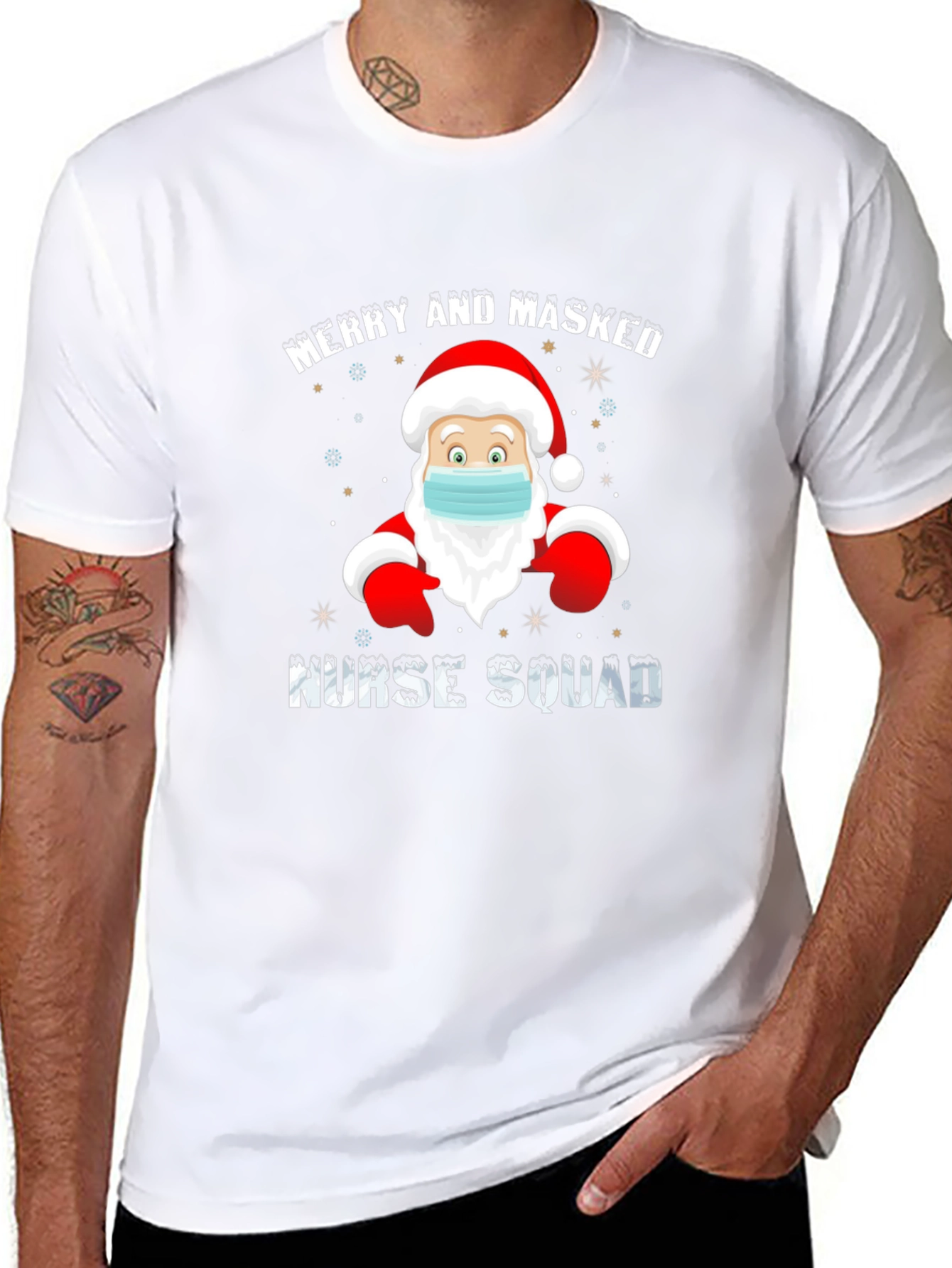 Merry and Masked Nurse Squad Christmas T-Shirt