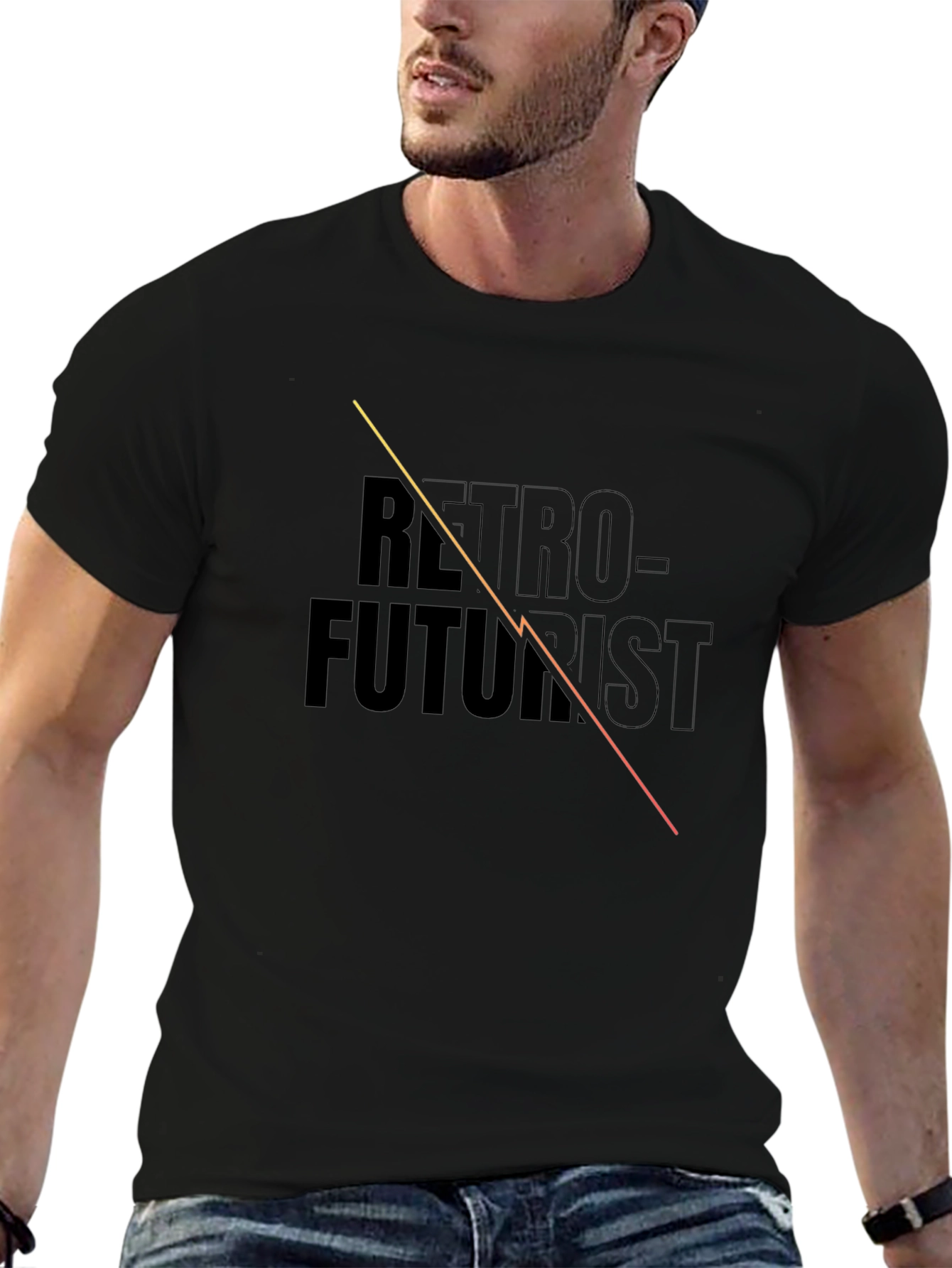 Retro-Futurist Graphic Tee - Black Cotton Blend T-Shirt