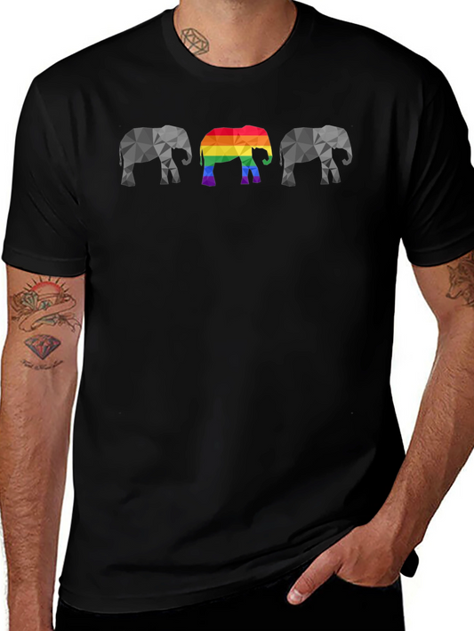 Geometric Elephant Pride T-Shirt - Black Cotton Tee