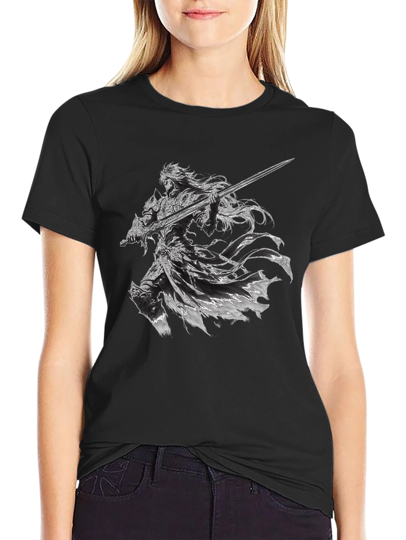 Warrior Graphic Print Black T-Shirt