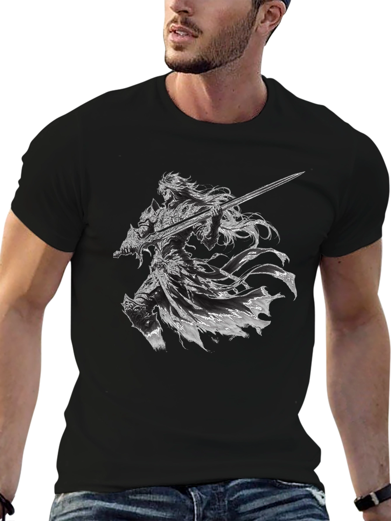 Warrior Graphic Print Black T-Shirt