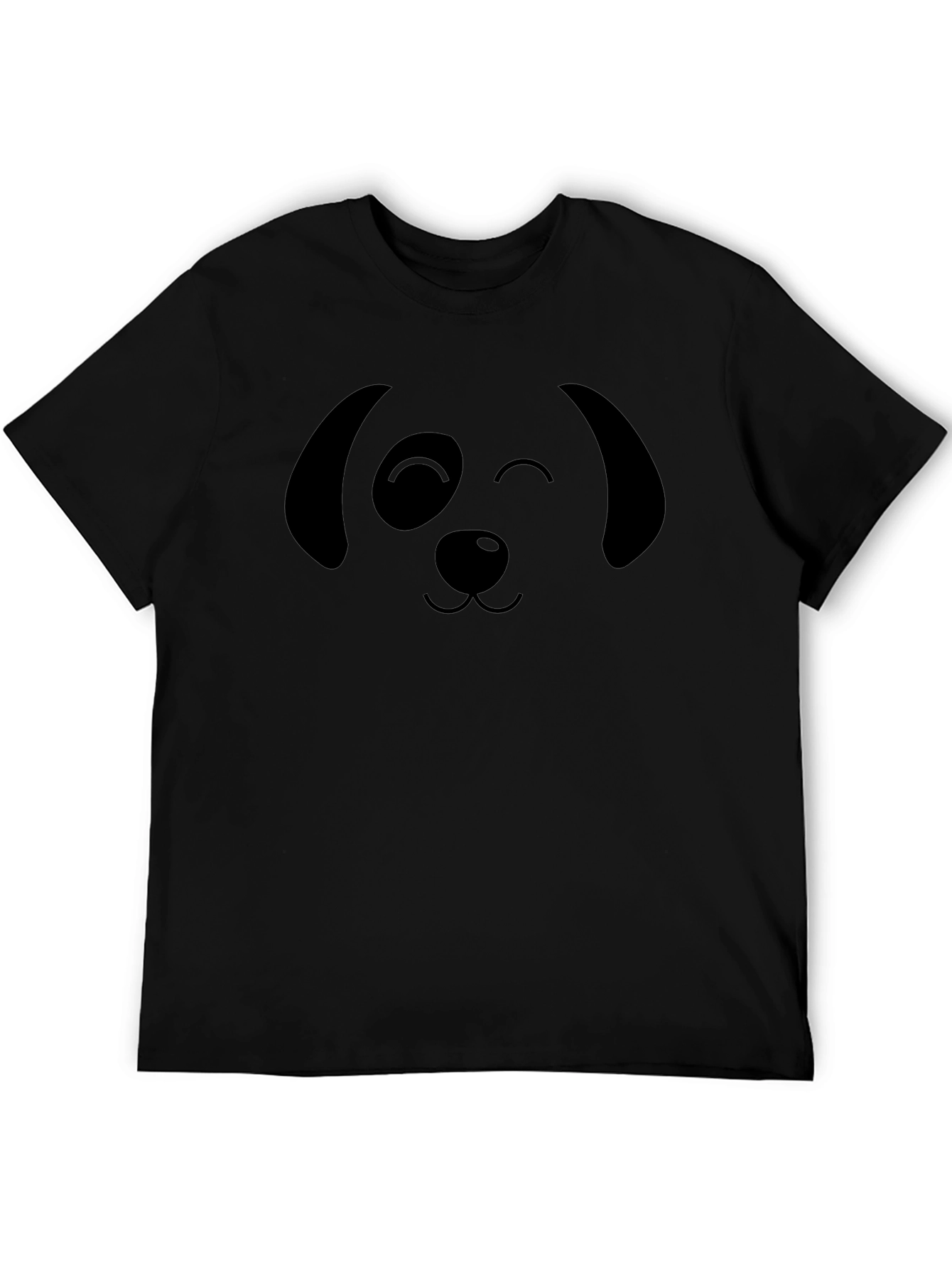 Cute Dog Face Graphic T-Shirt - Black