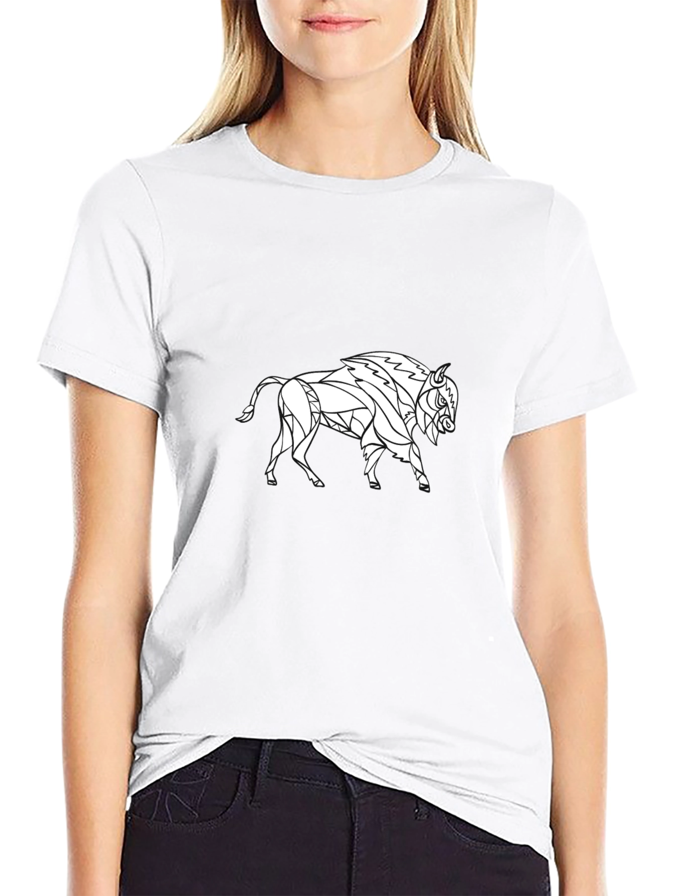 Geometric Buffalo Graphic Tee - Black