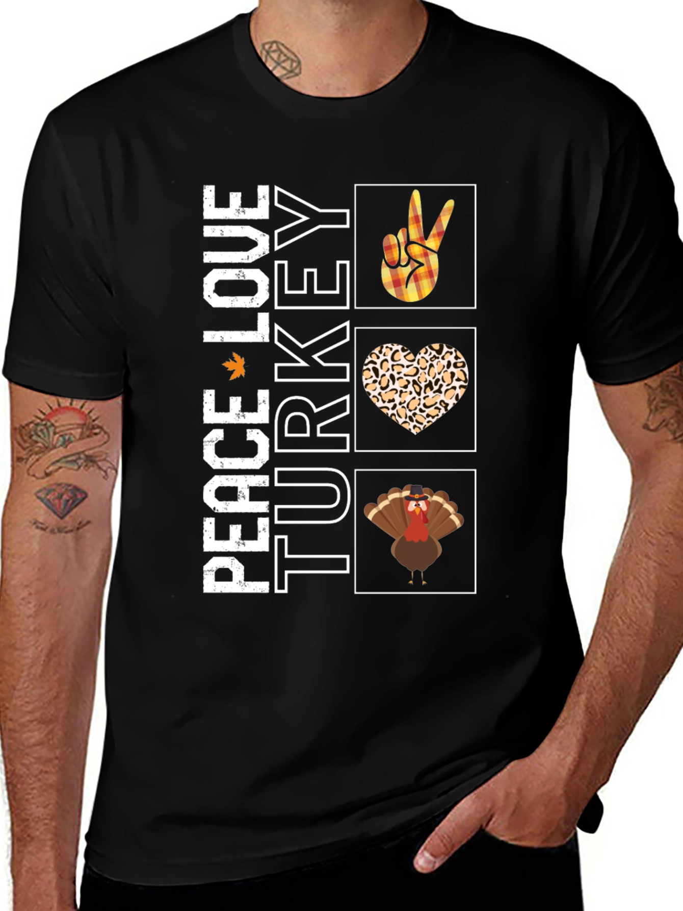 Peace Love Turkey T-Shirt Funny Thanksgiving Tee