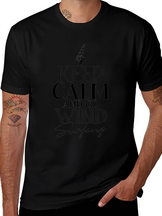 Keep Calm and Go Windsurfing Black Graphic T-Shirt