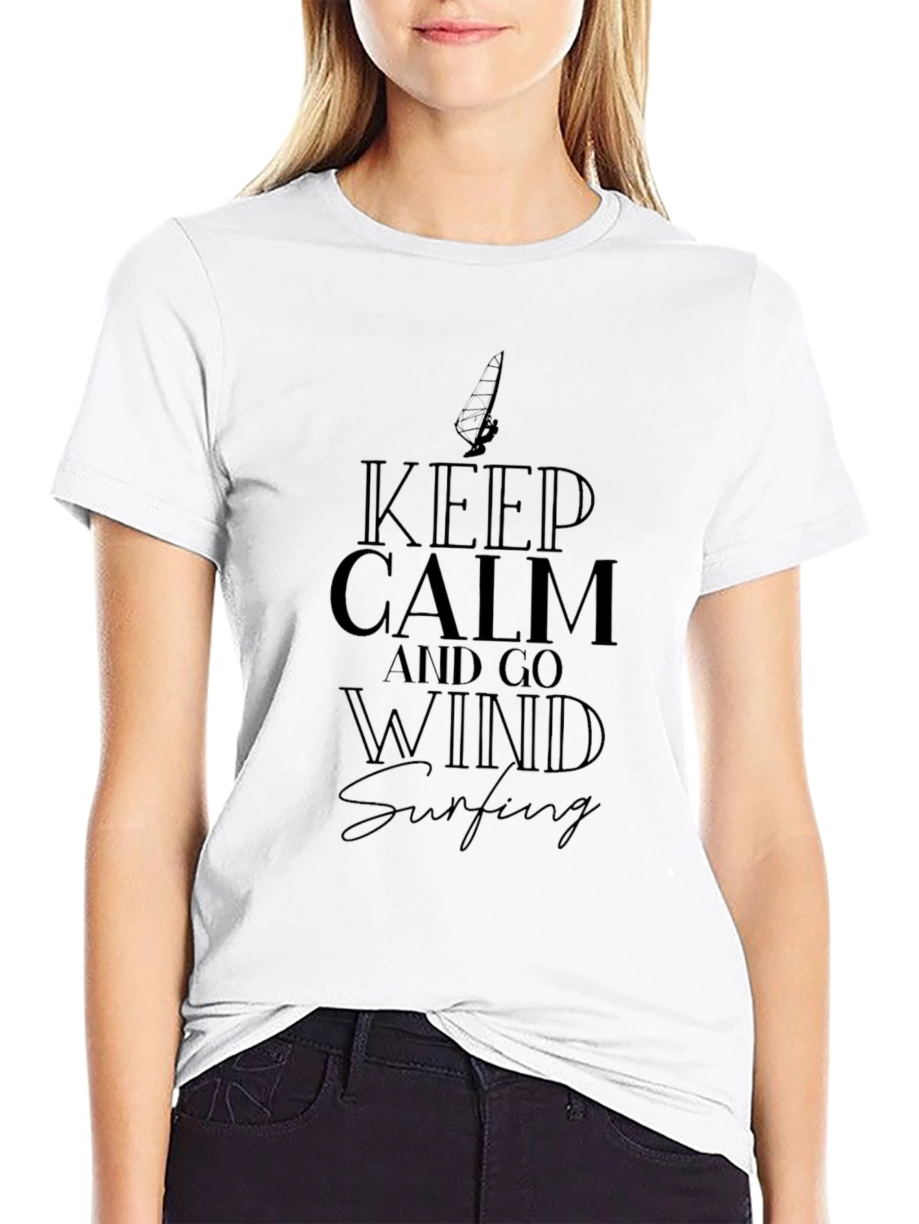 Keep Calm and Go Windsurfing Black Graphic T-Shirt