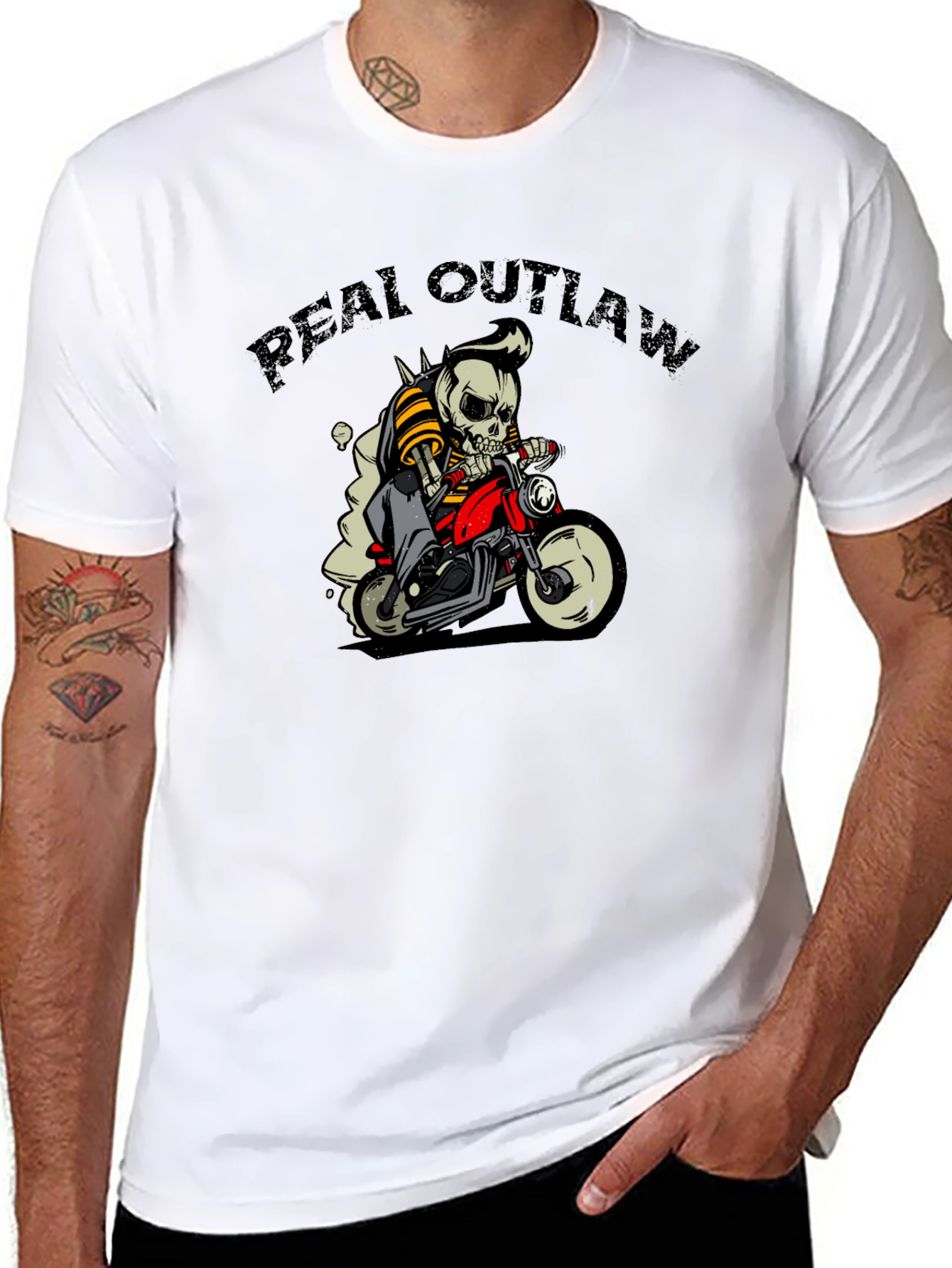 Real Outlaw Biker Skull Graphic Tee