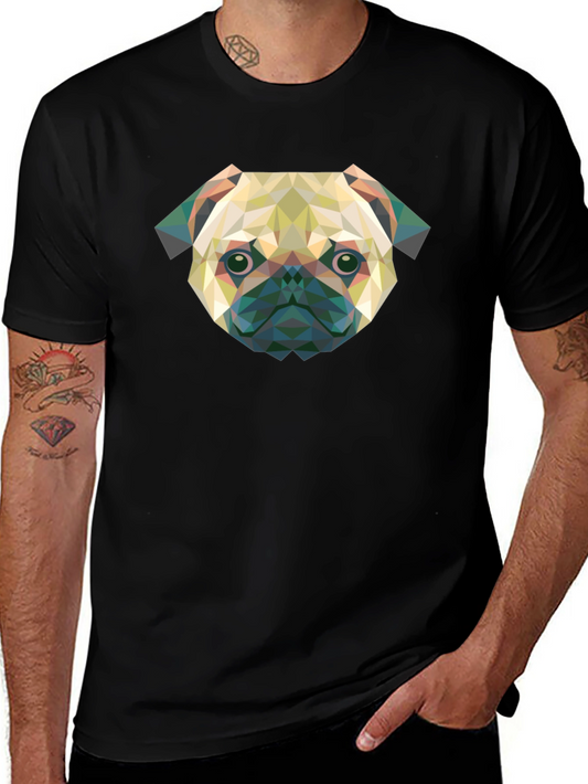Geometric Pug Graphic Tee - Modern Dog Lover Shirt