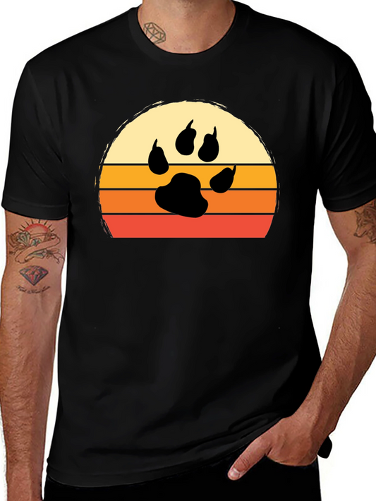 Retro Sunset Paw Print T-Shirt