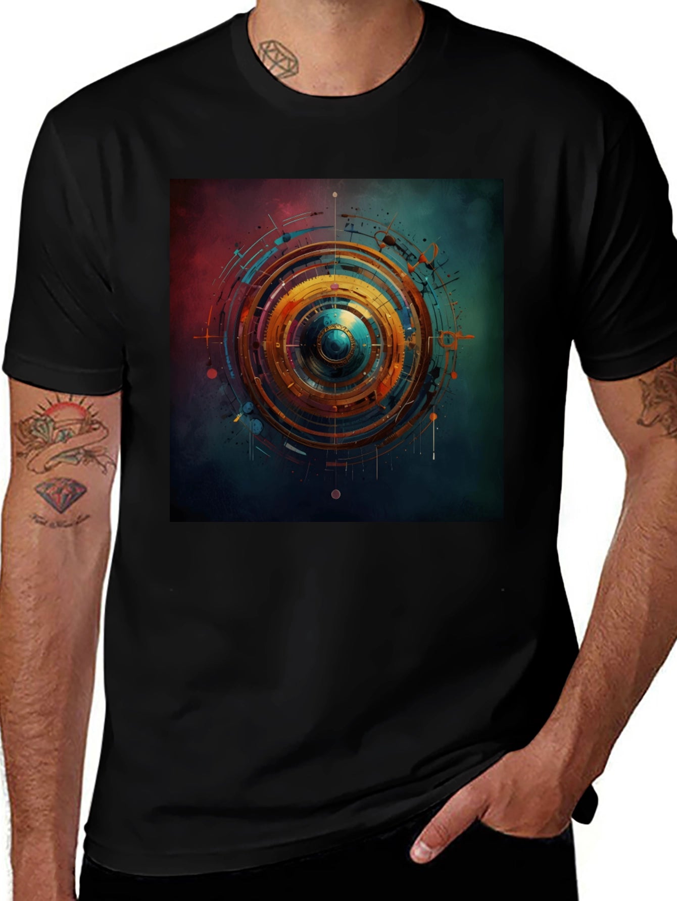 Abstract Geometric Print Black T-Shirt