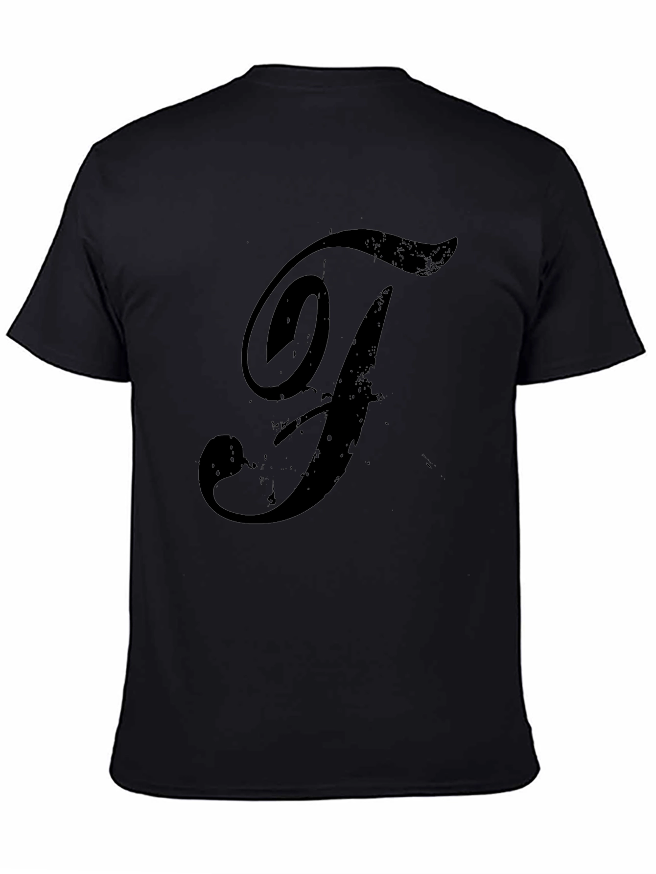 Mens Black T-Shirt with Distressed F Design