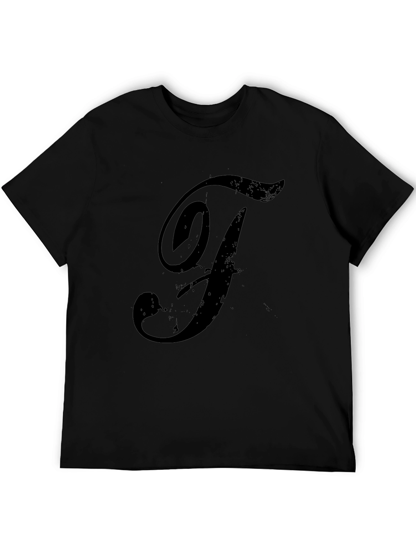 Mens Black T-Shirt with Distressed F Design