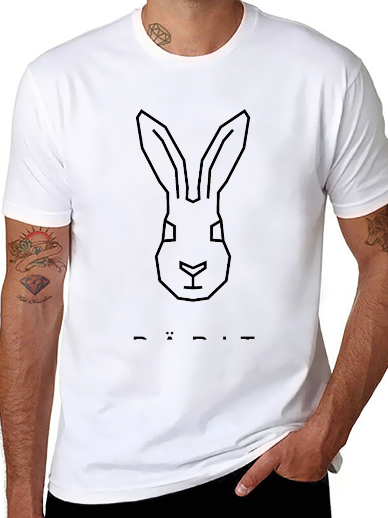 Geometric Rabbit Head Black T-Shirt