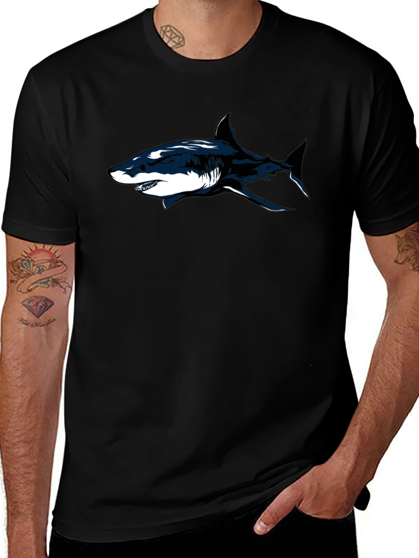 Shark Graphic Black T-Shirt - Cool Casual Tee