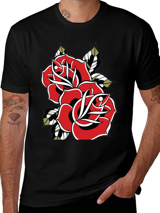 Classic Rose Tattoo T-Shirt - Vintage Style Black Tee