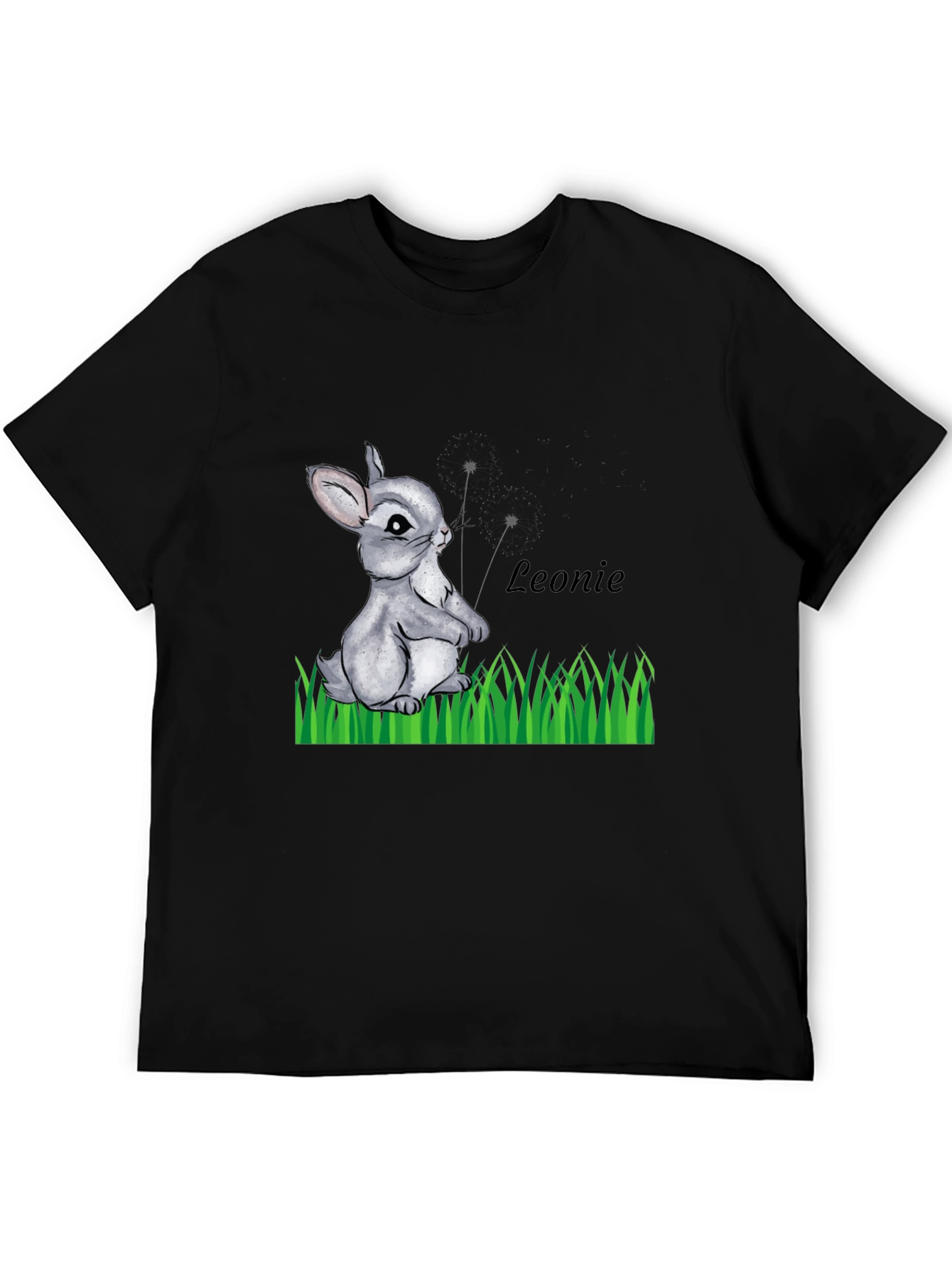 Cute Bunny Graphic Tee - Leonie Personalized Black T-Shirt