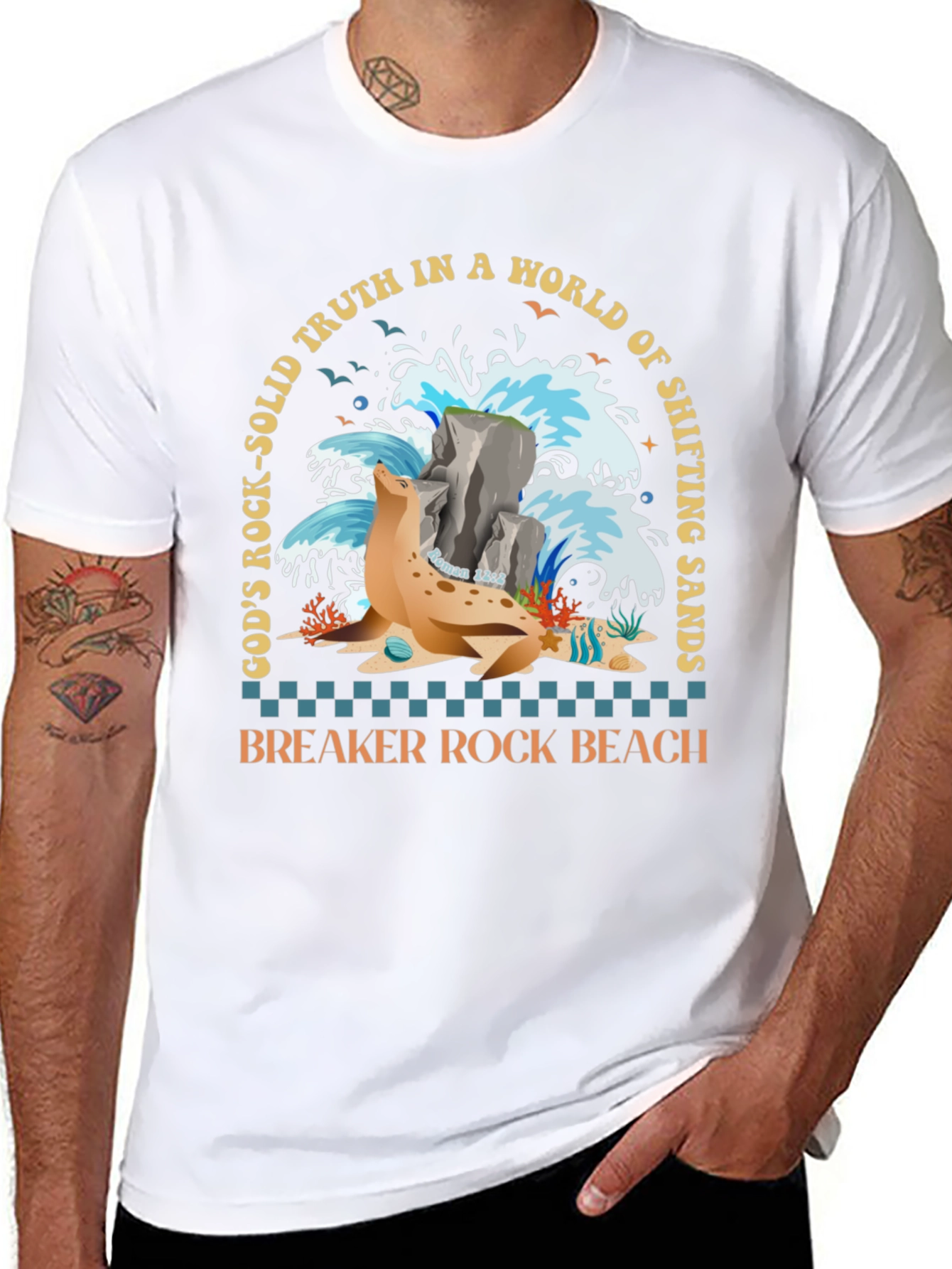 Breaker Rock Beach T-Shirt: Gods Truth in Shifting Sands