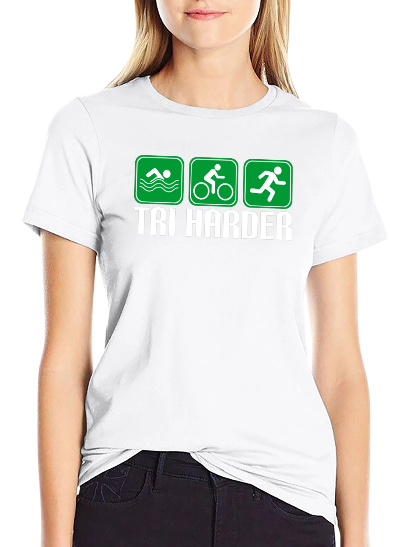 Tri Harder Triathlon T-Shirt - Swim Bike Run Tee