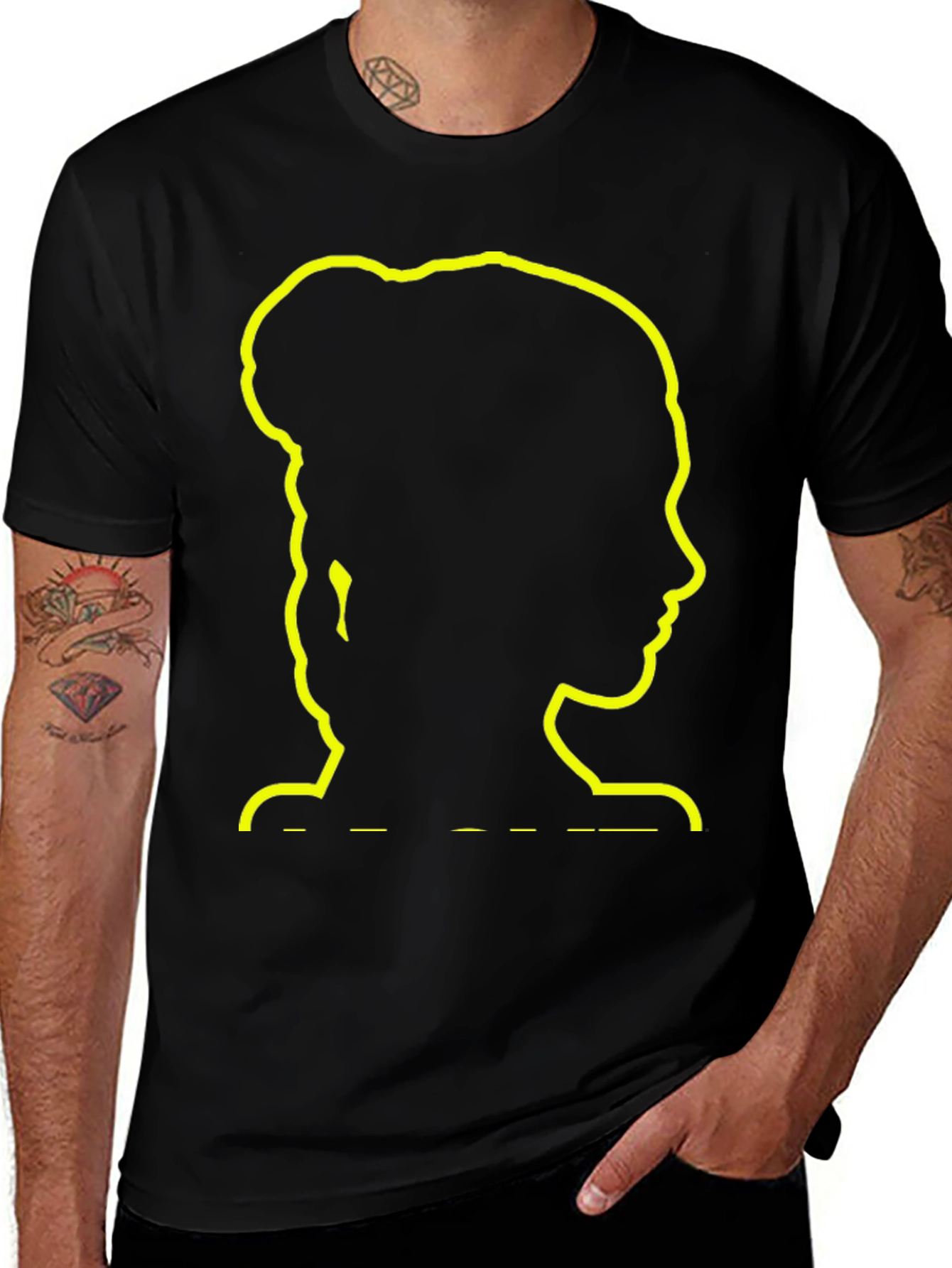 Silhouette Woman Bun Hair Black T-Shirt