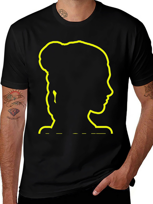 Silhouette Woman Bun Hair Black T-Shirt
