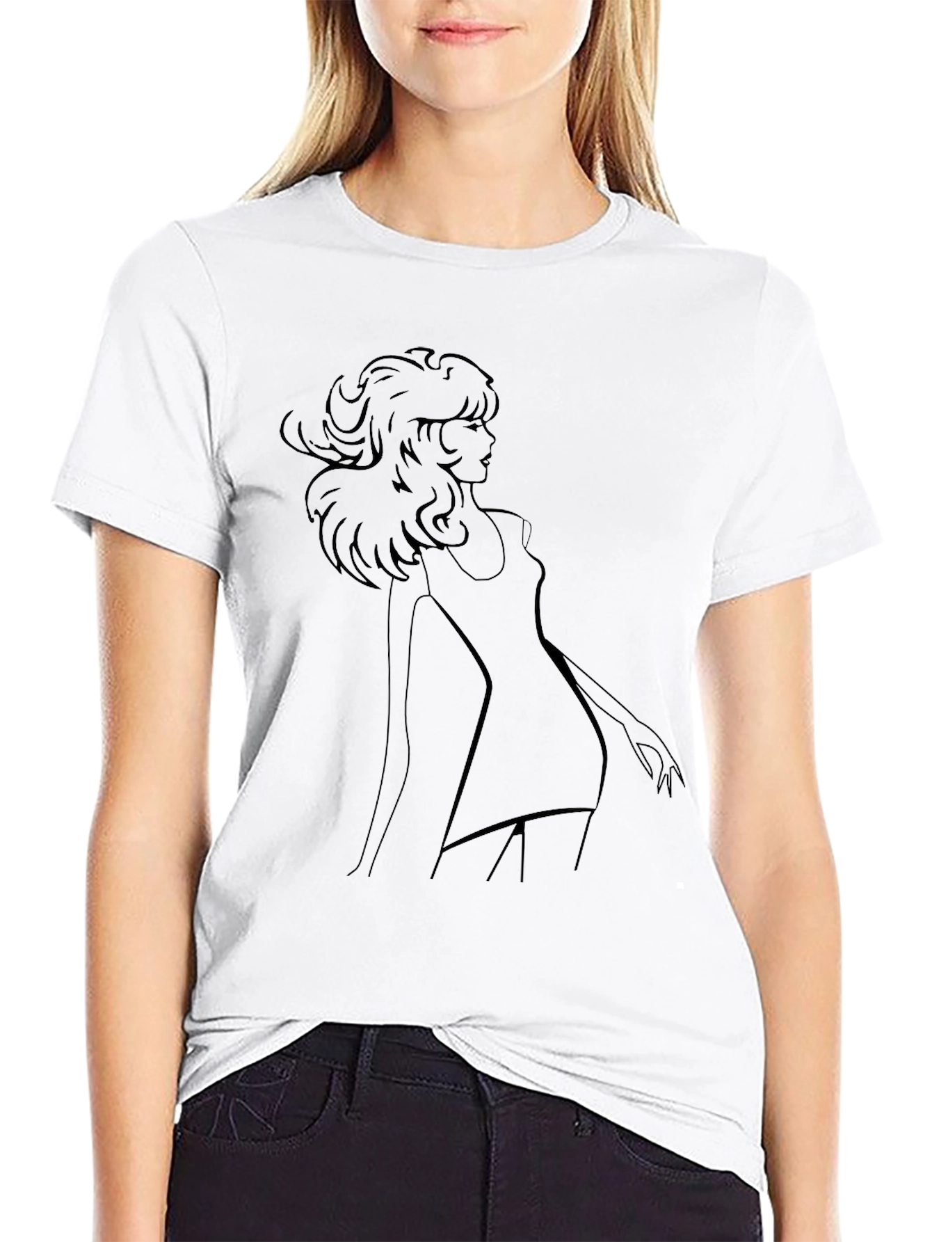 Stylish Black Graphic Tee - Retro Girl Design