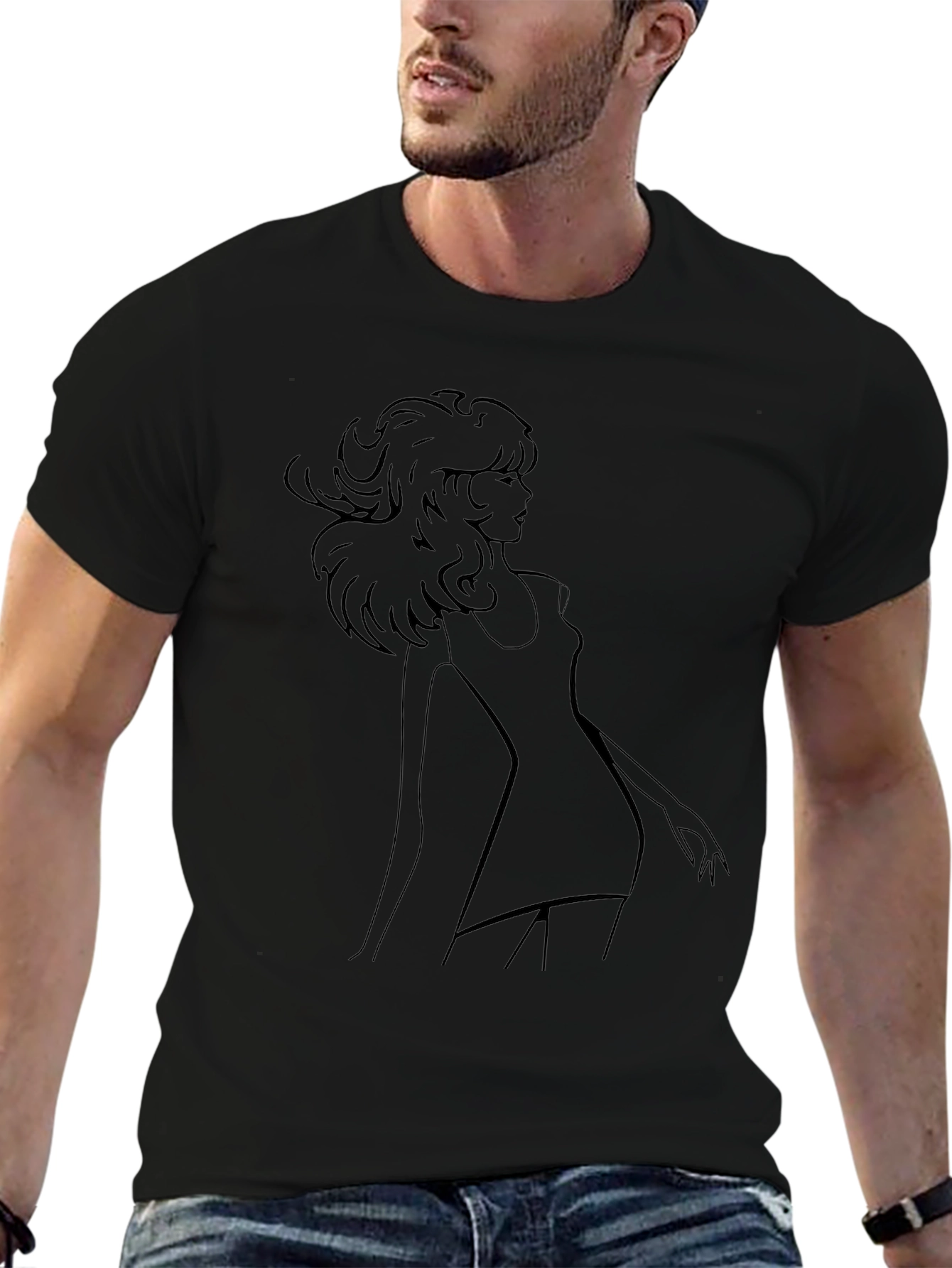 Stylish Black Graphic Tee - Retro Girl Design