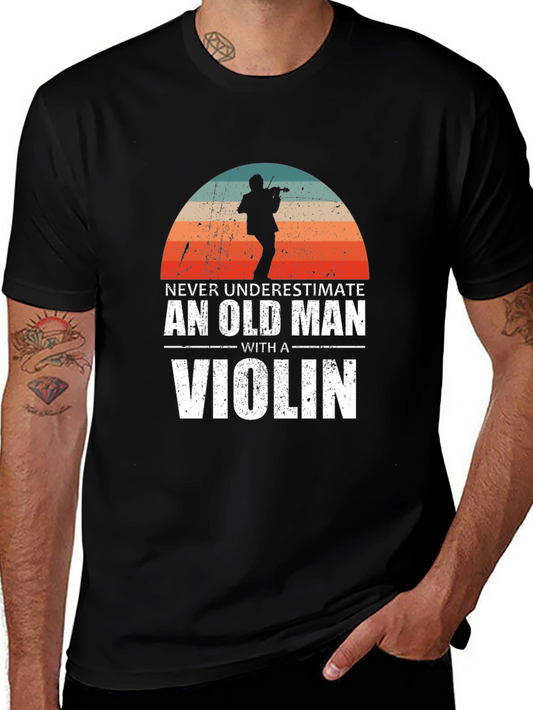 Never Underestimate Old Man Violin Black T-Shirt