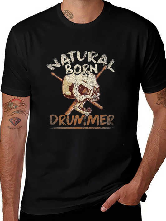 Natural Born Drummer Skull Graphic T-Shirt
