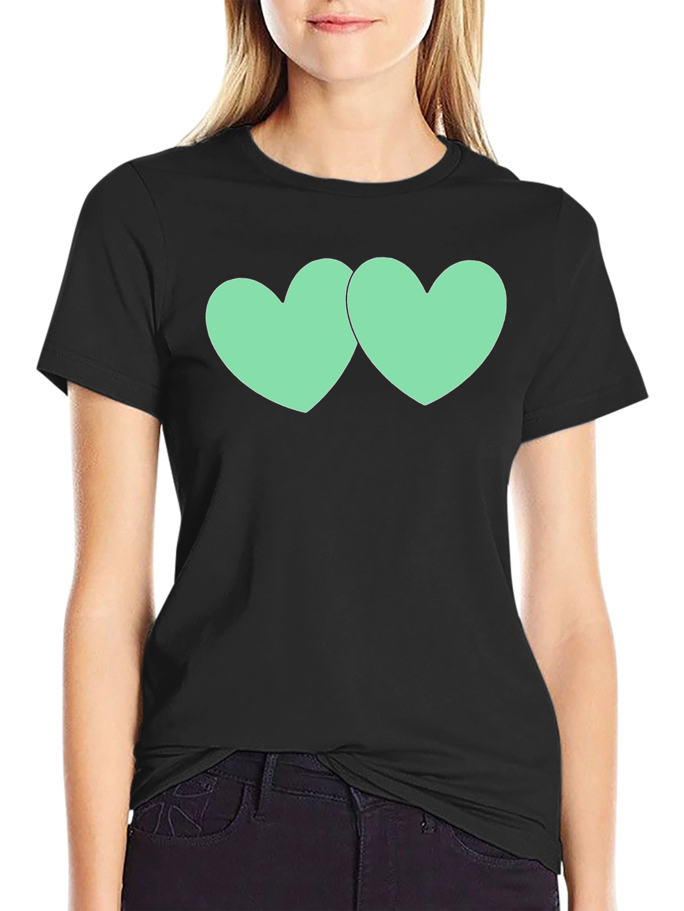 Black Tee with Mint Green Heart Graphic