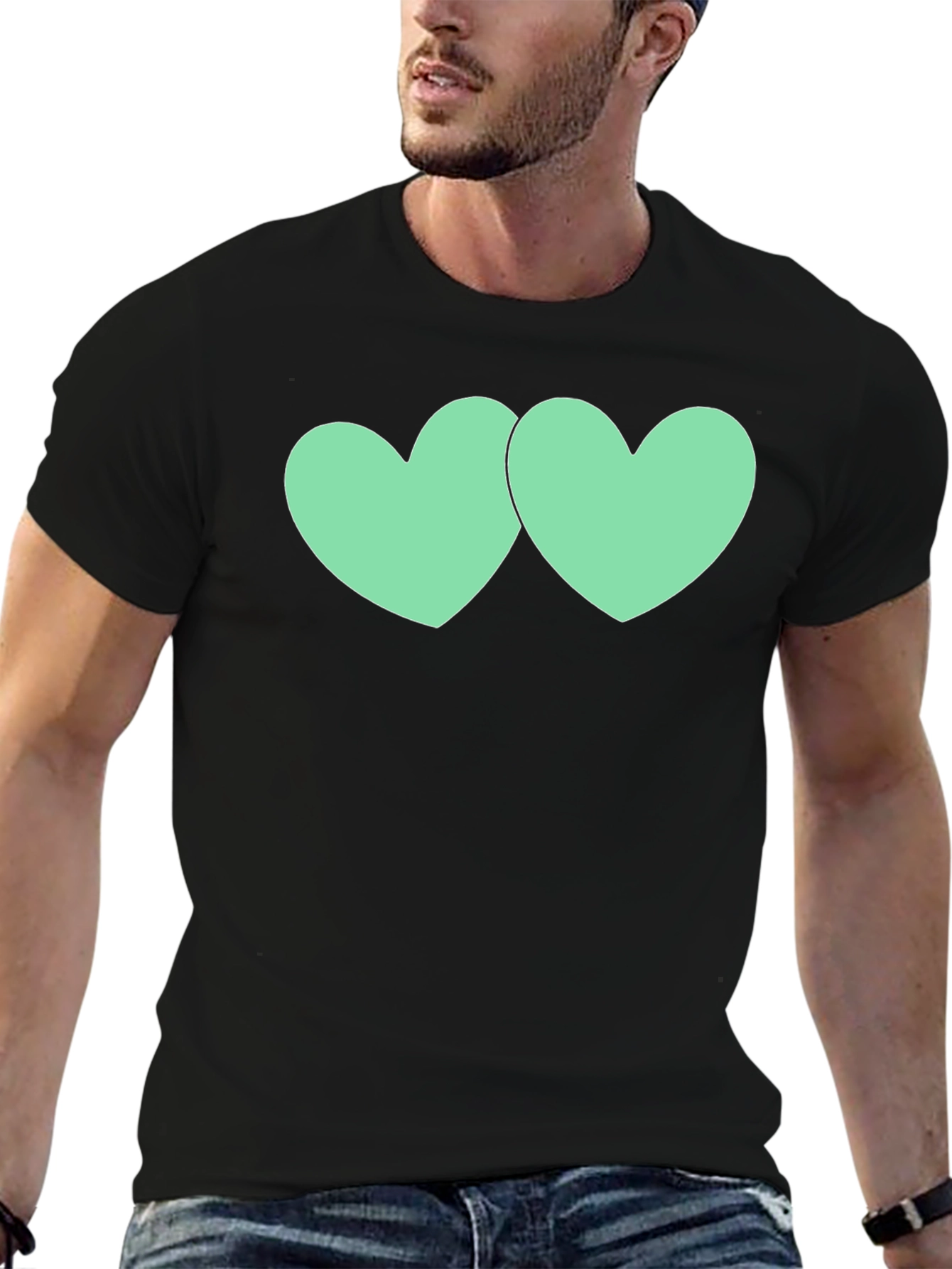 Black Tee with Mint Green Heart Graphic