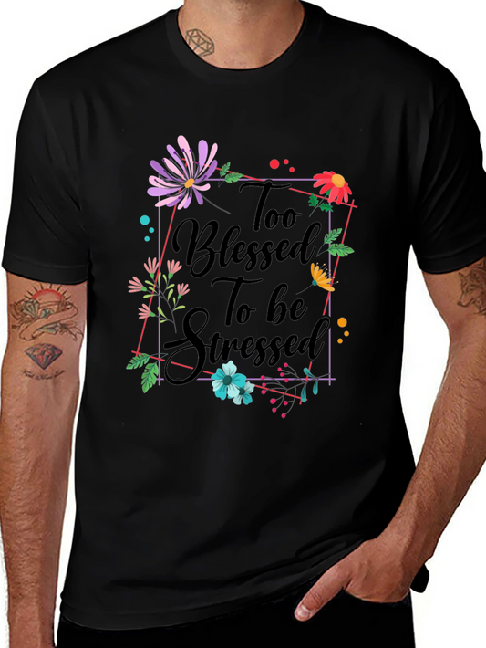 Blessed Graphic Tee - Floral Design Black Cotton T-Shirt