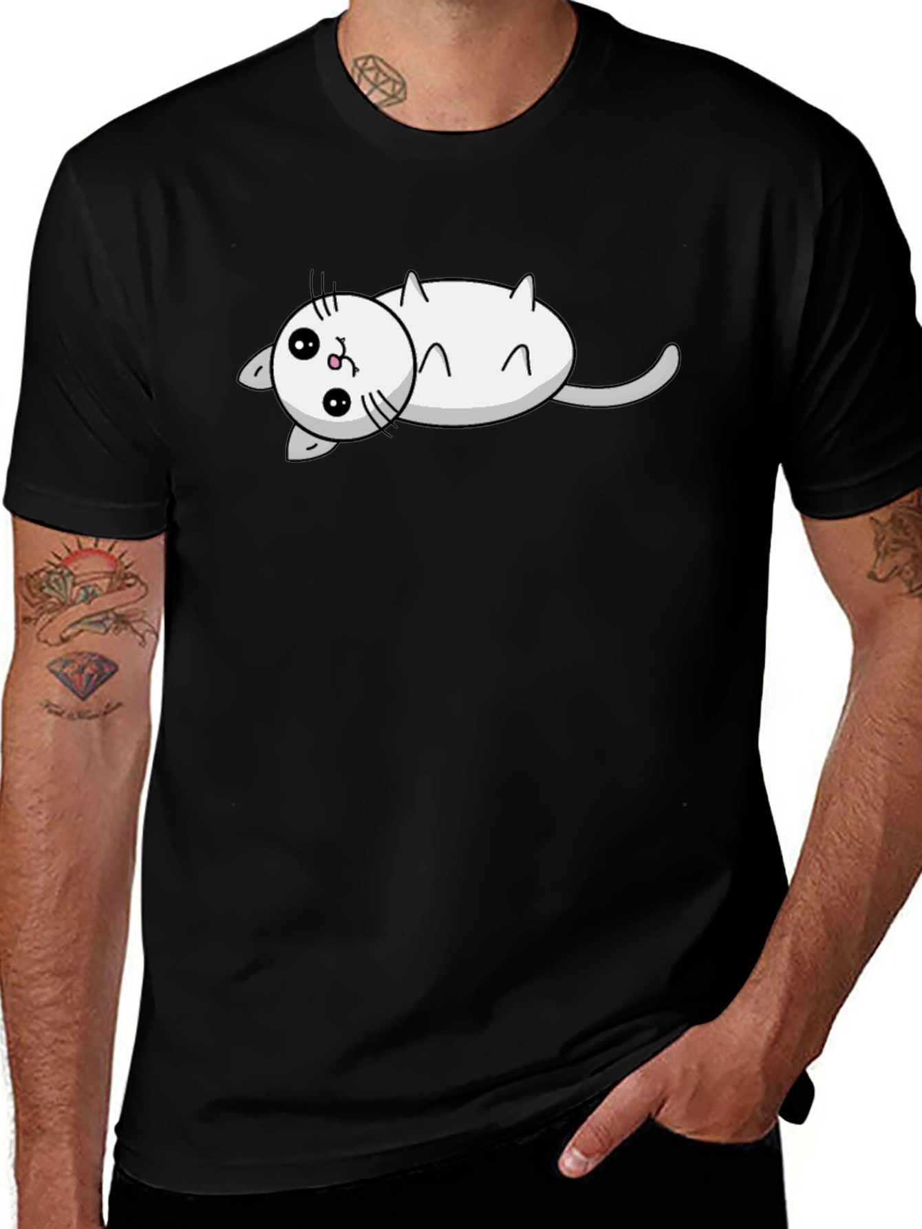 Cute Cat Cartoon Black T-Shirt