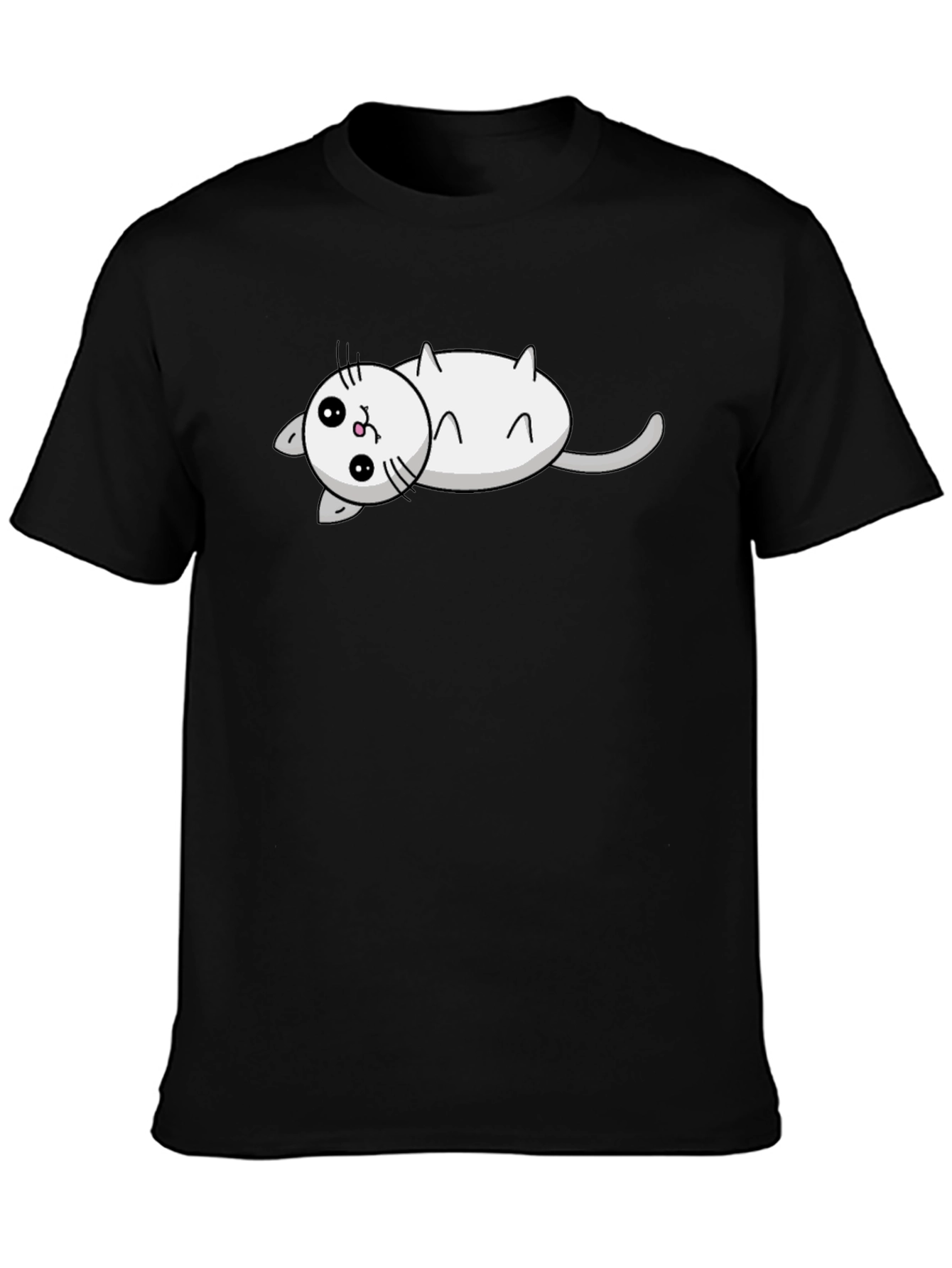 Cute Cat Cartoon Black T-Shirt