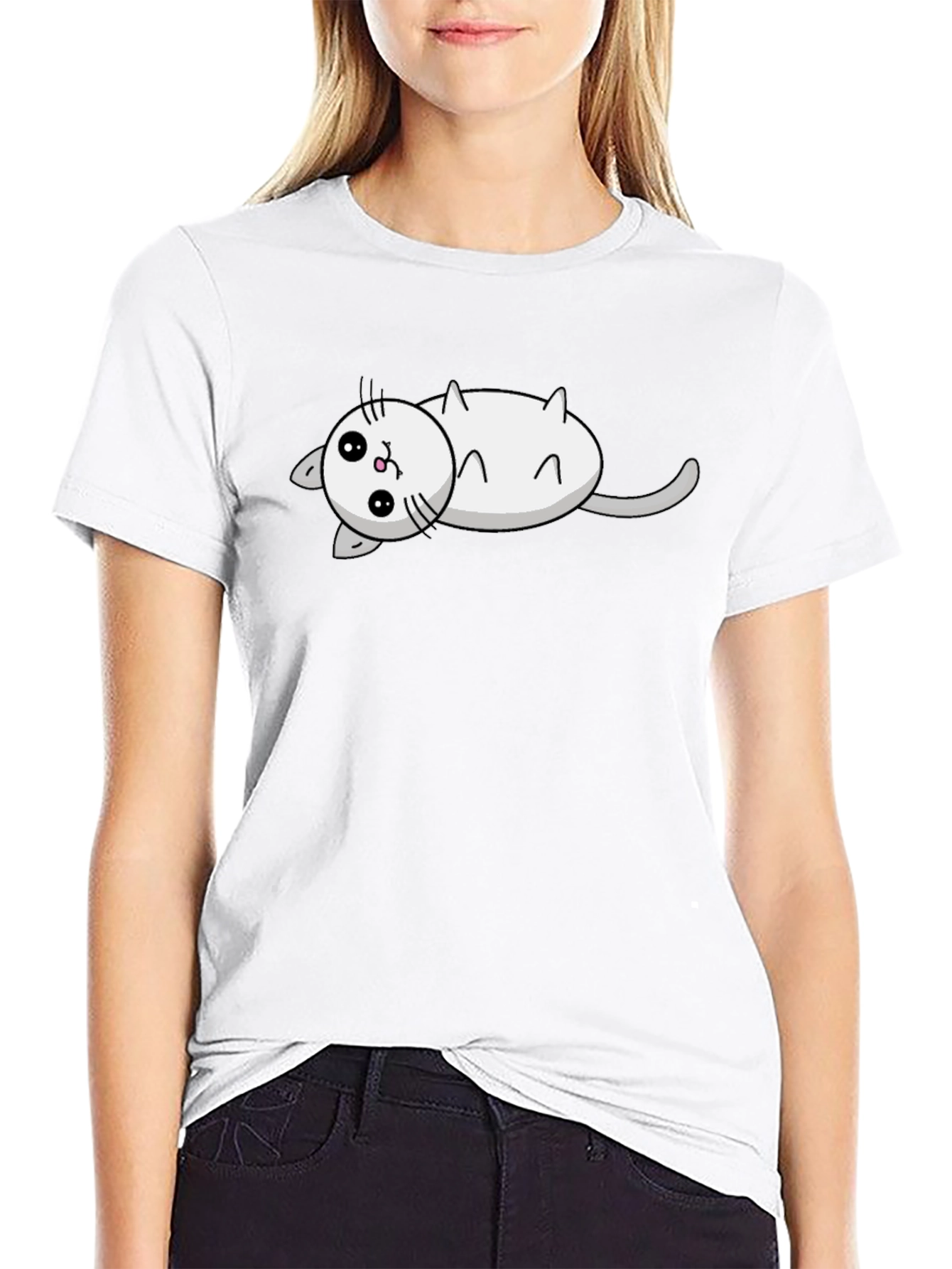 Cute Cat Cartoon Black T-Shirt