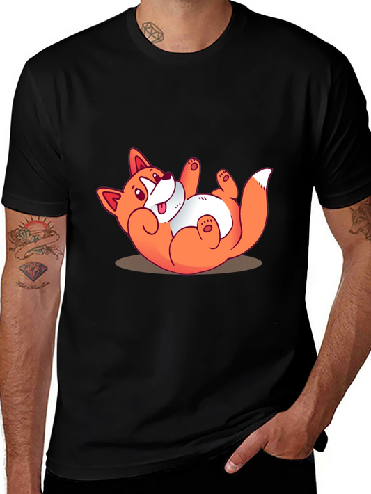 Funny Cartoon Fox Graphic Black T-Shirt