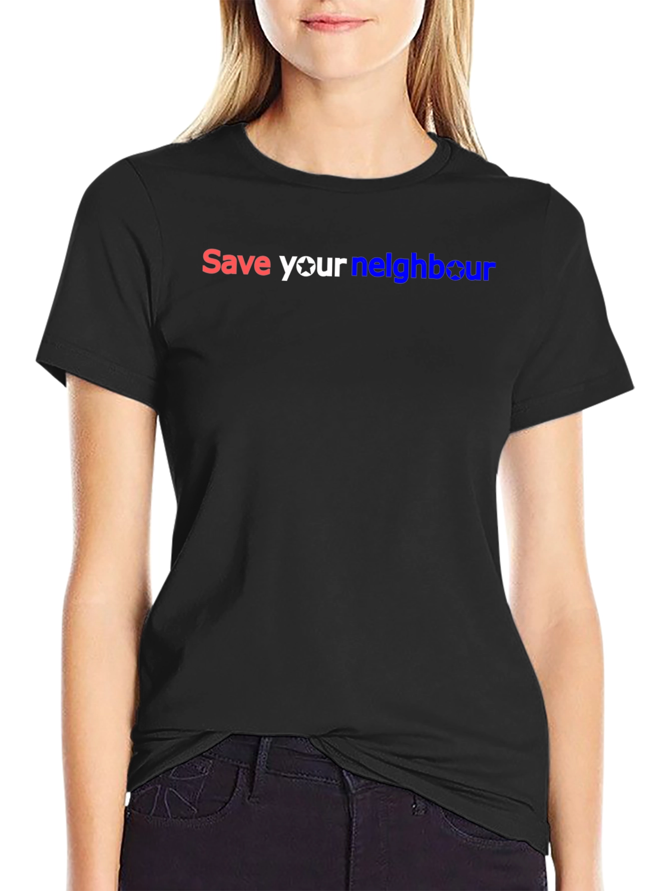 Save Your Neighbour Black Graphic T-Shirt